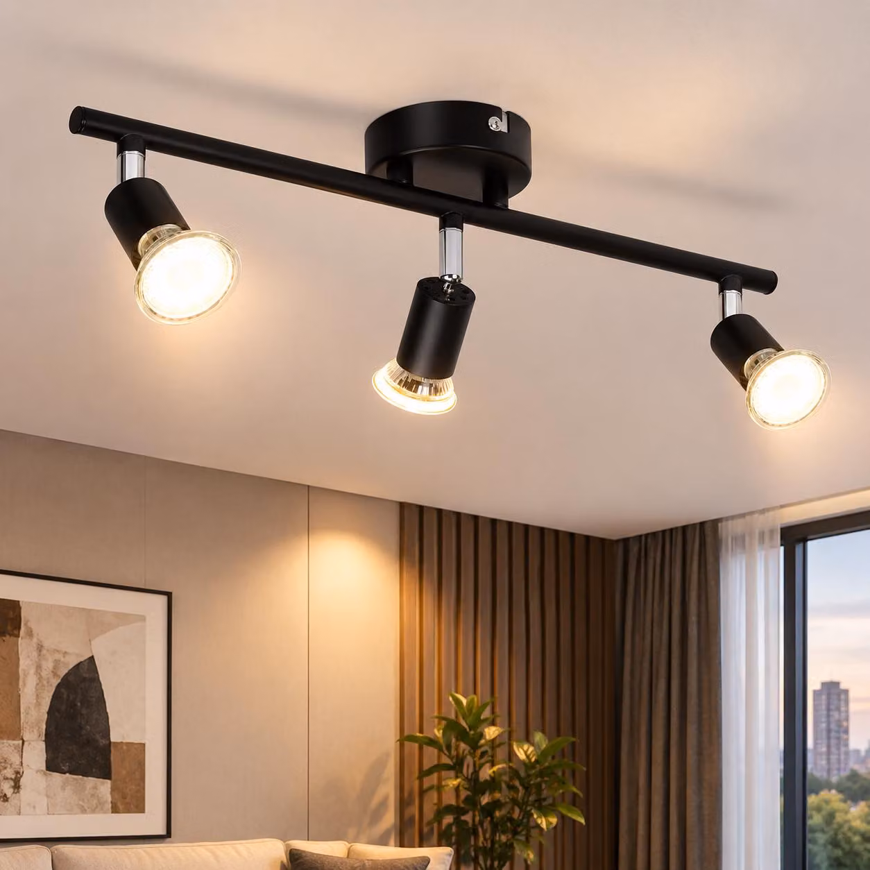 ZMH LED plafoniera faretto da soffitto a 3 fiamme soggiorno nero lampada da soffitto GU10 spot da soffitto orientabile a 350°rotazione soffitto camera da letto cucina corridoio