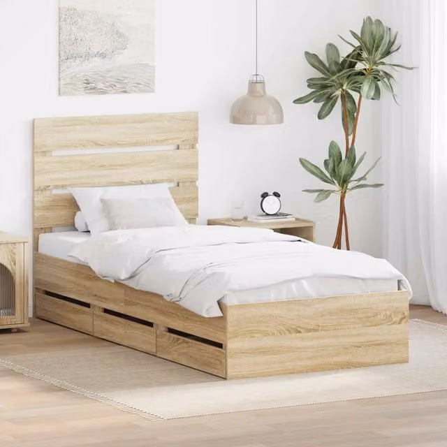 Struttura del letto con cassetto vidaXL in legno Rovere Sonoma, colore marrone, L: 190 cm, P: 78 cm, H: 196 cm
