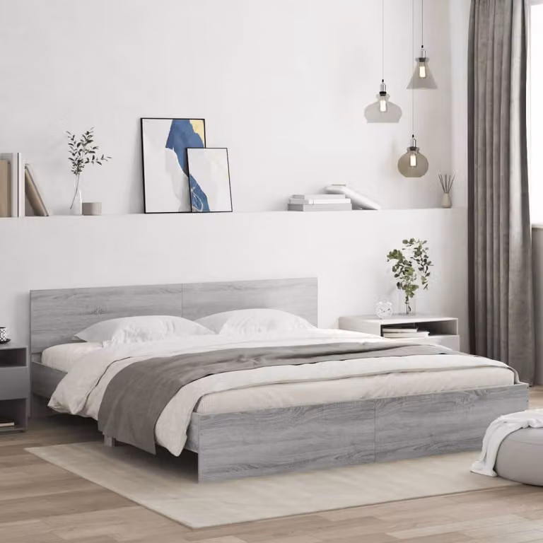 vidaXL Giroletto con Testiera Grigio Sonoma L: 160 cm, P: 200 cm, H: 103 cm