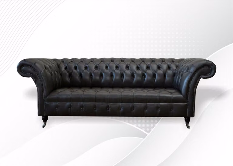 Wohnzimmer Möbel Stoff Textil Dreisitzer Sofa Couch Polster Schwarz Chesterfield