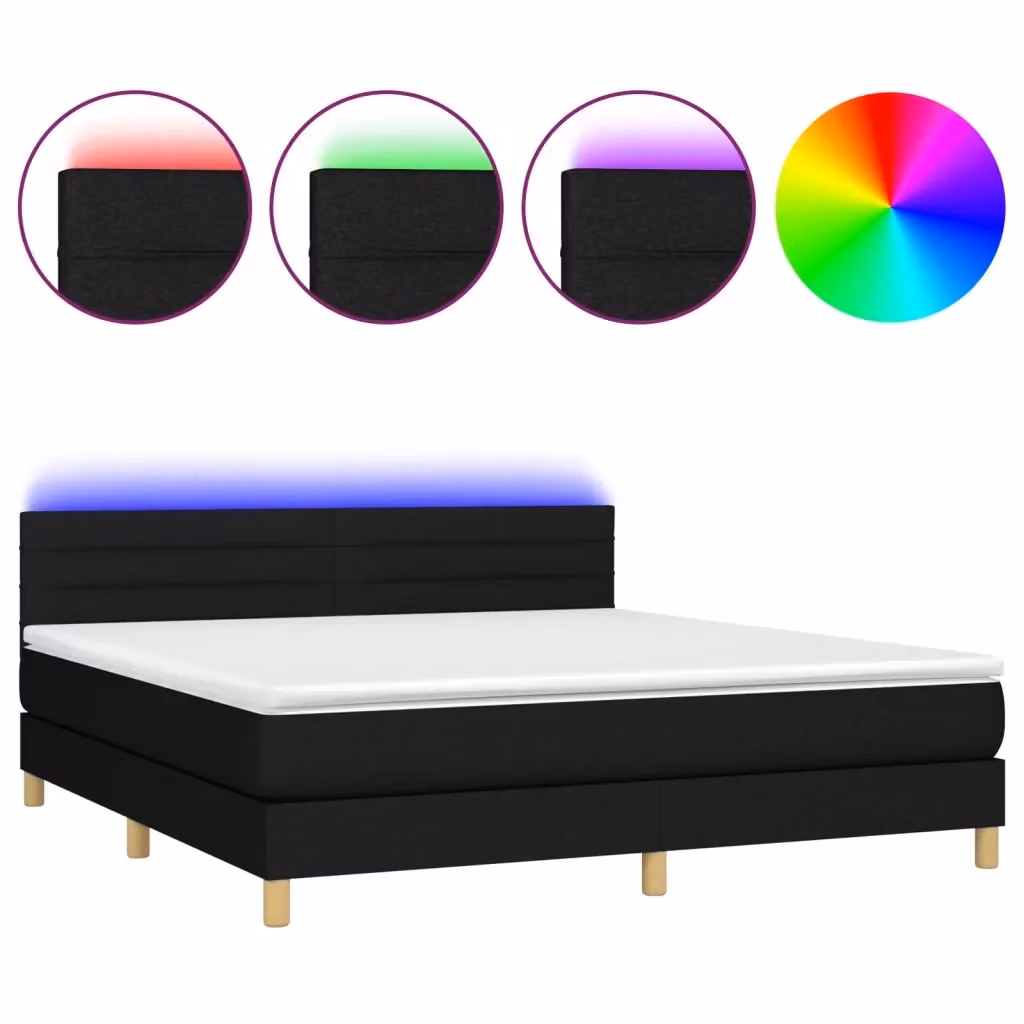 Letto a molle con materasso vidaXL in tessuto nero con illuminazione LED e porta USB L/P/H: 180 x 200 x 88 cm – 2