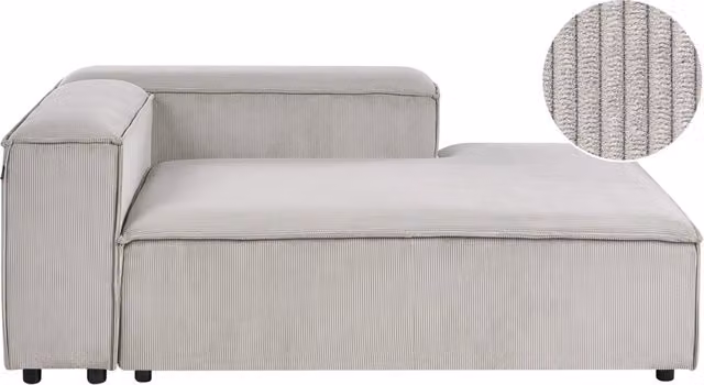 Chaise longue in velluto a coste tortora lato sinistro gambe nere imbottite Soggiorno moderno