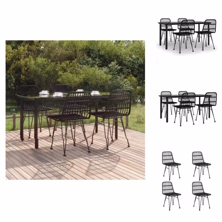 vidaXL Set da pranzo da giardino 5 pezzi in poly rattan nero - Set di mobili da giardino