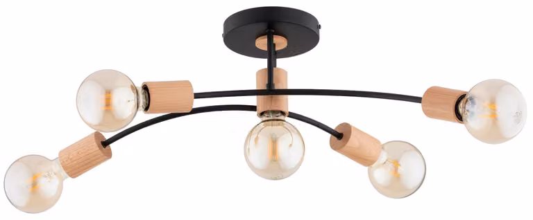 Lampada da soffitto LANTI in legno chiaro e nero, 5xE27x15W, legno, dimensioni: 22x31x68 cm, IP20, Alfa