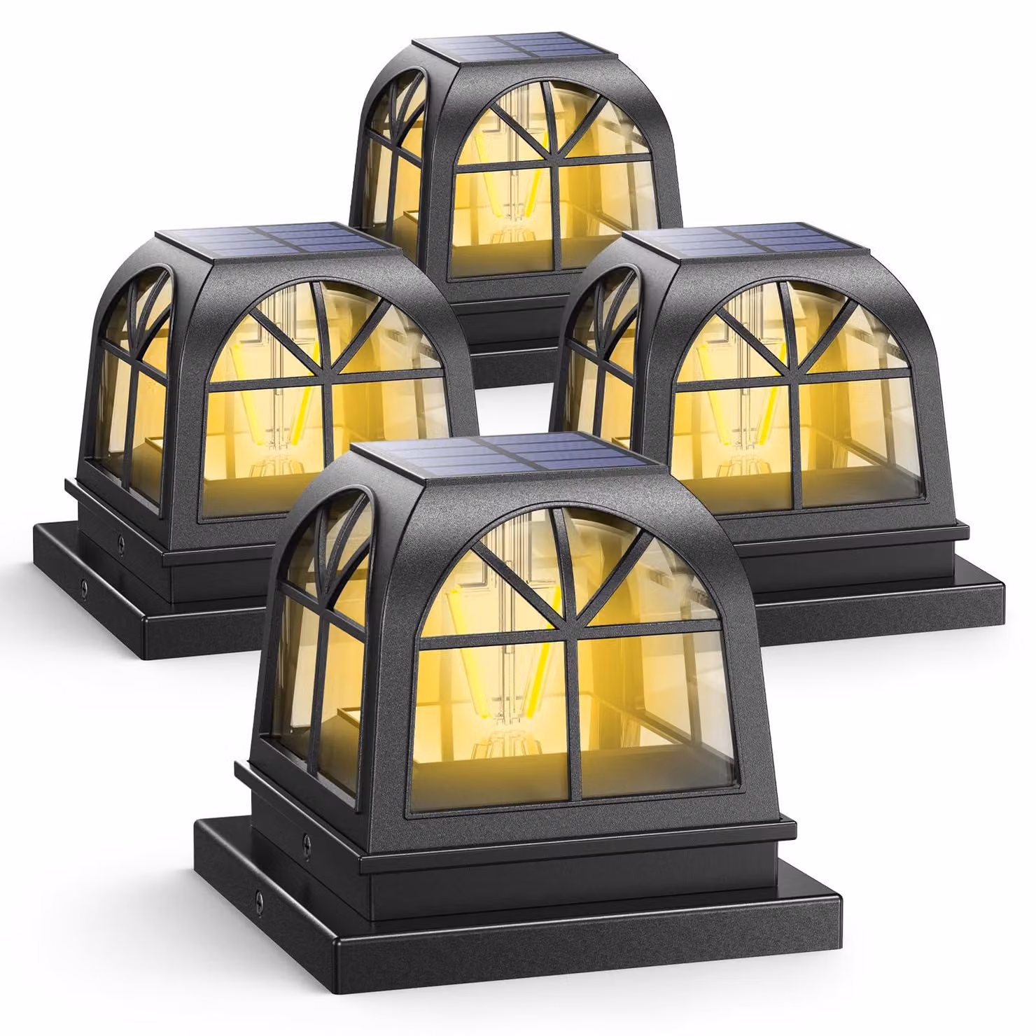 Lampioni solari, stile Edison, con LED, confezione da 4, colore nero, grado di protezione IP44