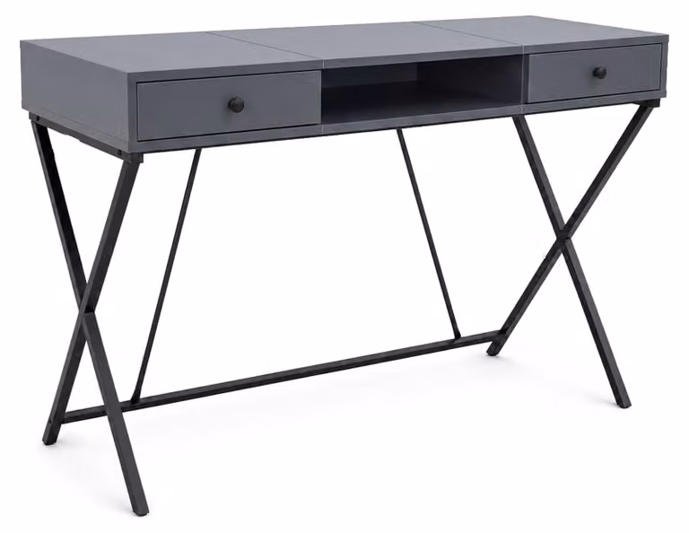 Scrivania PC industriale Grafite CROSSLINE 120 cm 2 cassetti 1 ripiano gambe nere