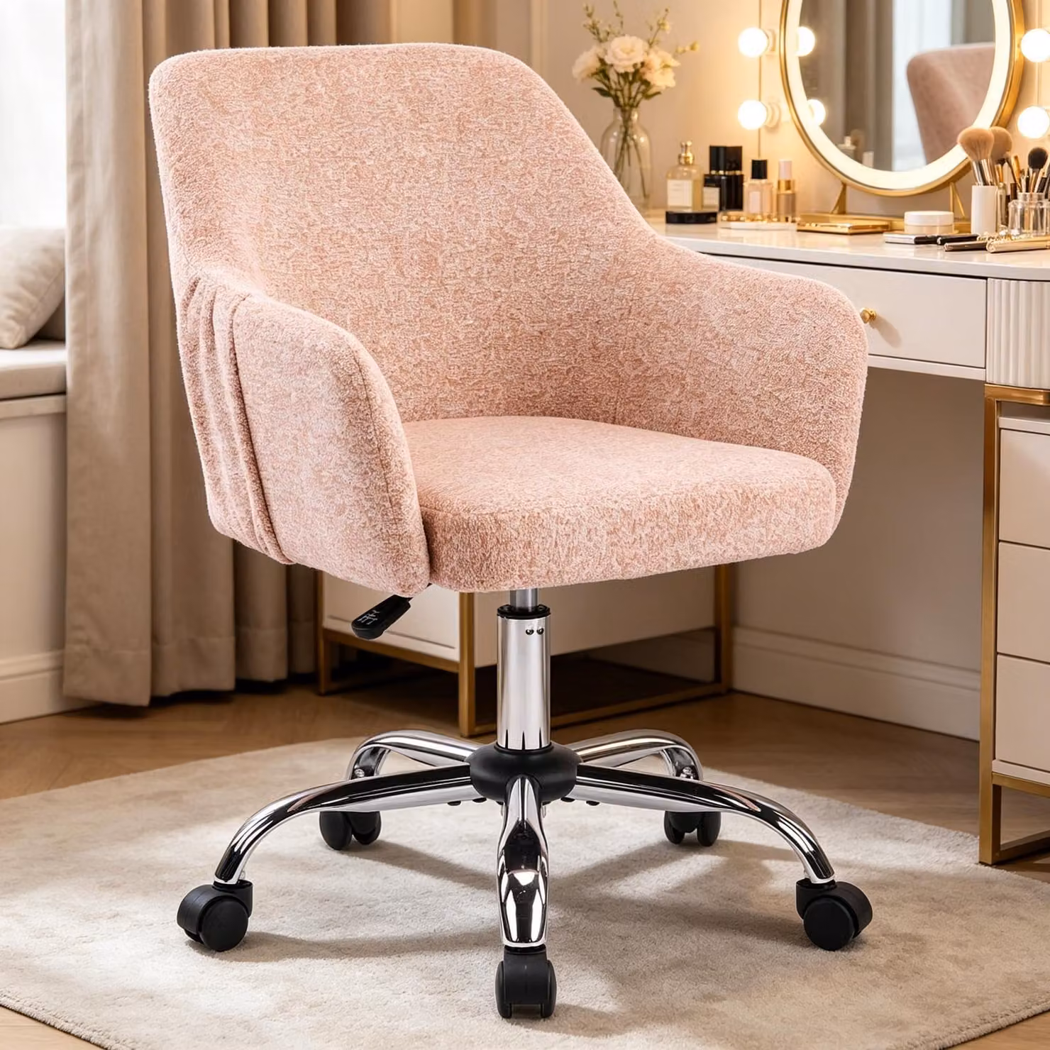 Sedia da scrivania con braccioli, sedia girevole con rotelle, sedia girevole da ufficio, poltrona, colore arancione