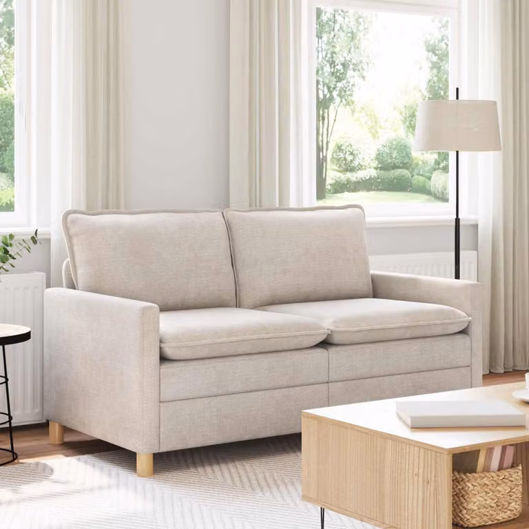 Divano vidaXL in tessuto beige e marrone con cuscini inclusi e coperture rimovibili L: 156 cm, P: 81 cm, H: 87,5 cm
