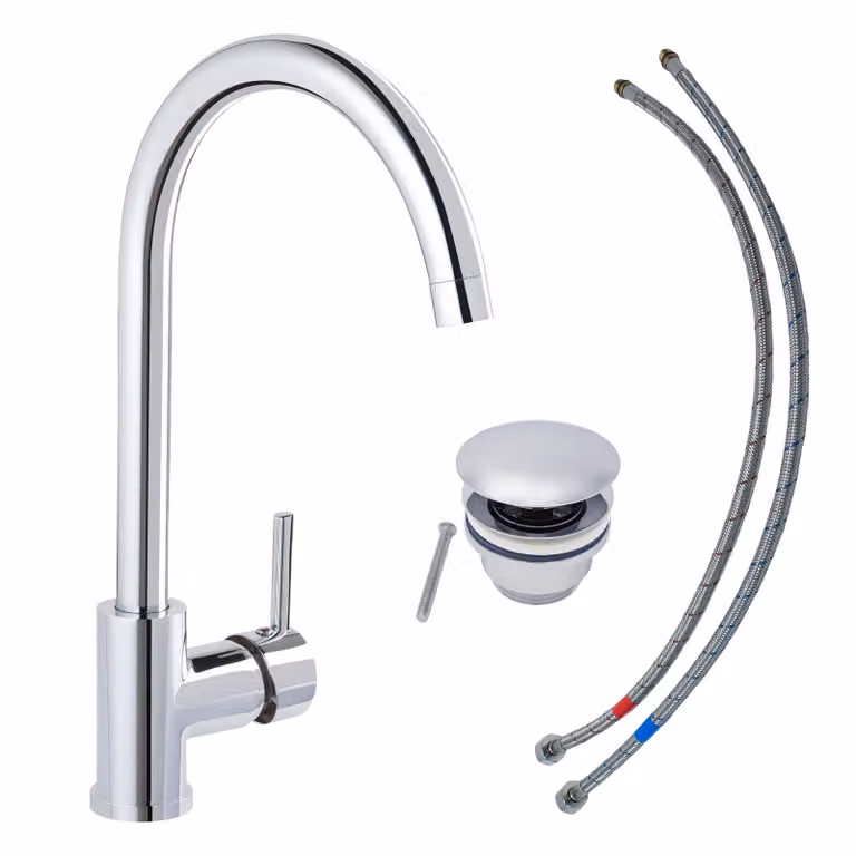 Miscelatore per lavabo CANTIS della collezione SCHÖNER WOHNEN, cromo, rubinetto adatto a lavabi sospesi e da appoggio in bagno e in cucina