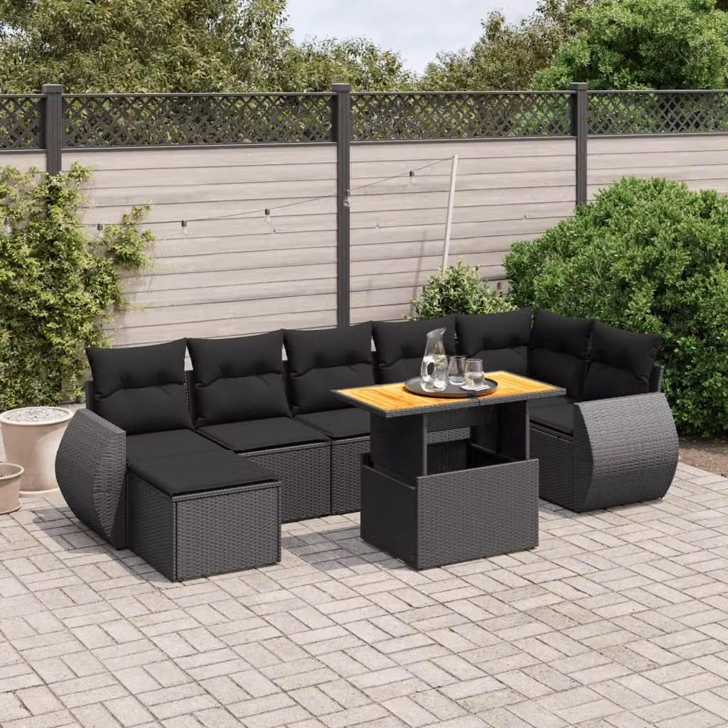Maison Exclusive - Set da giardino 8 pezzi con cuscini in polyrattan nero