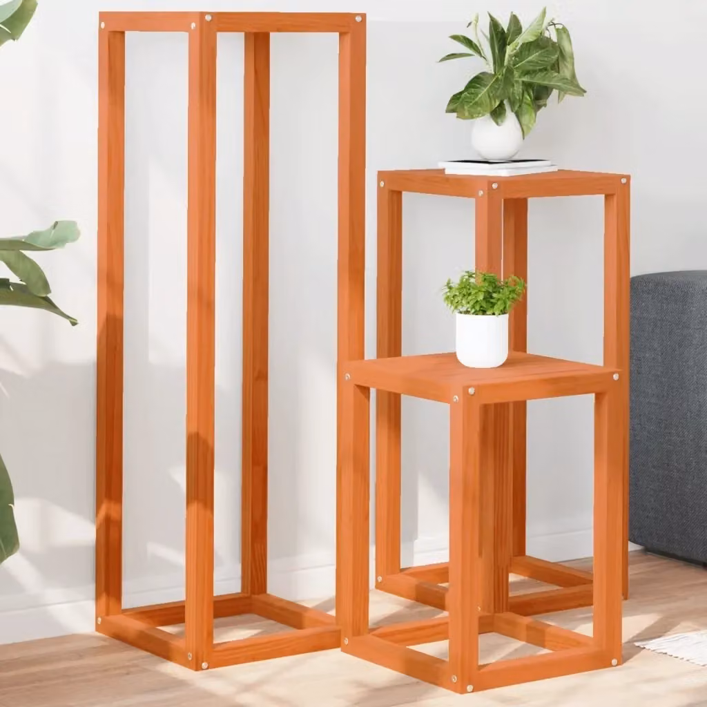 Set di 3 supporti per piante in legno massello di pino marrone per piante da interno e da giardino, H: 110 cm, L: 34 cm, P: 34 cm – 2