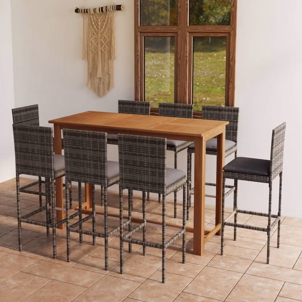 Maison Exclusive - Set da giardino da 9 pezzi con cuscini, grigio