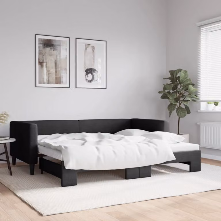 vidaXL Divano Letto con Letto Estraibile Nero in Tessuto