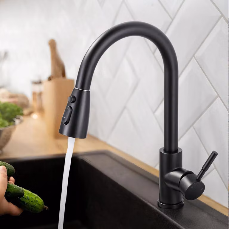 Miscelatore da cucina in acciaio inossidabile 304, girevole a 360°, colore nero