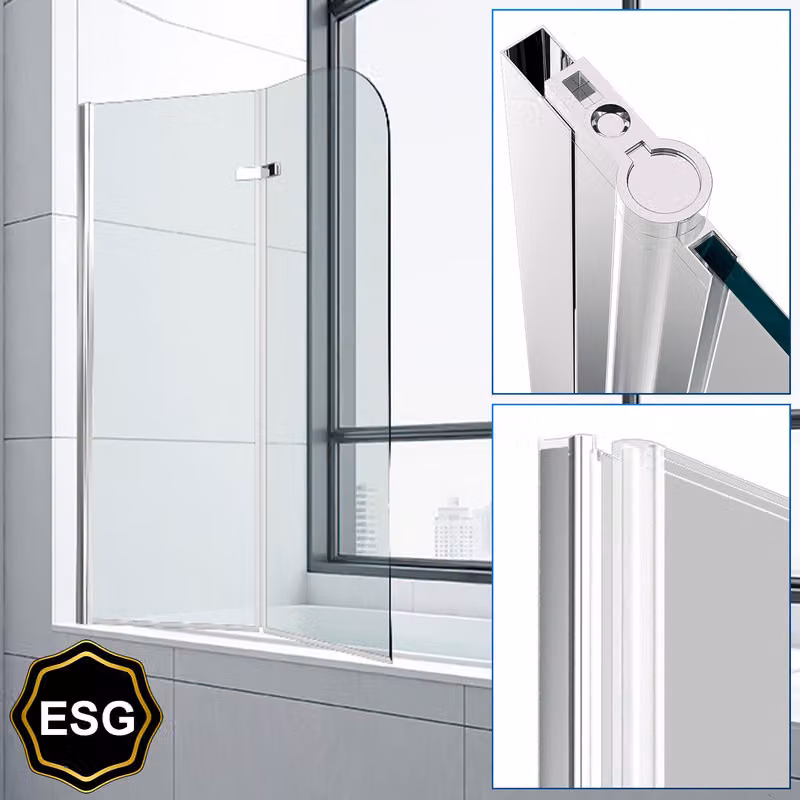 Clanmacy bagno allegato doccia schermo pieghevole vasca da bagno cabina doccia in 6 mm NANO 180 ° ESG vetro trasparente destra e sinistra montabile 2 pezzi pieghevole 100 * 140CM argento
