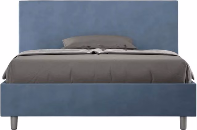 BS COM Letto una piazza e mezza con rete imbottito 130x190 microfibra blu