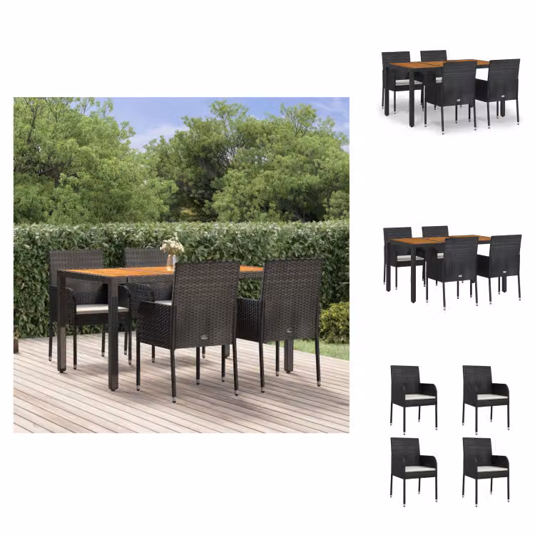 vidaXL Set da pranzo da giardino 5 pezzi con cuscini in poly rattan nero - Set di mobili da giardino