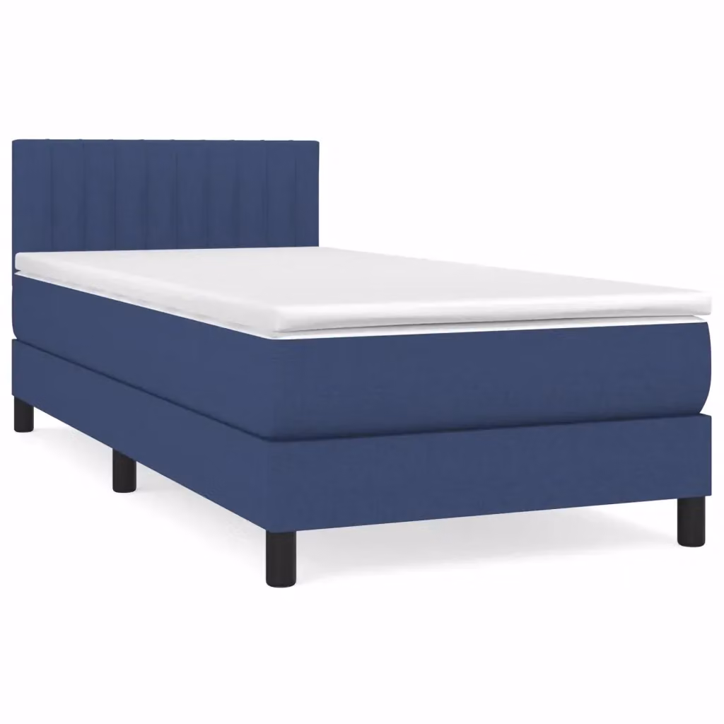 vidaXL Giroletto a Molle con Materasso Ibrido in Tessuto Blu e Bianco, L/P: 100 x 200 cm – 2