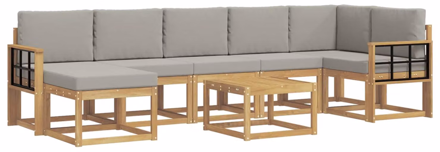 Set di divani da esterno, 8 pezzi, bianco e grigio chiaro