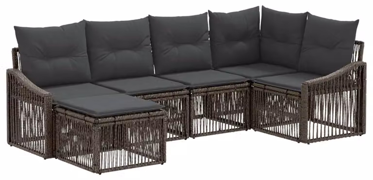 Set di divani da giardino, 6 pezzi, colore grigio, in rattan sintetico