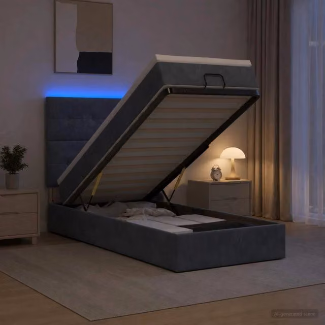 Letto Ottomano con Materasso Ibrido e Illuminazione LED vidaXL, Grigio e Bianco, L/P/H: 200 x 100 x 88 cm