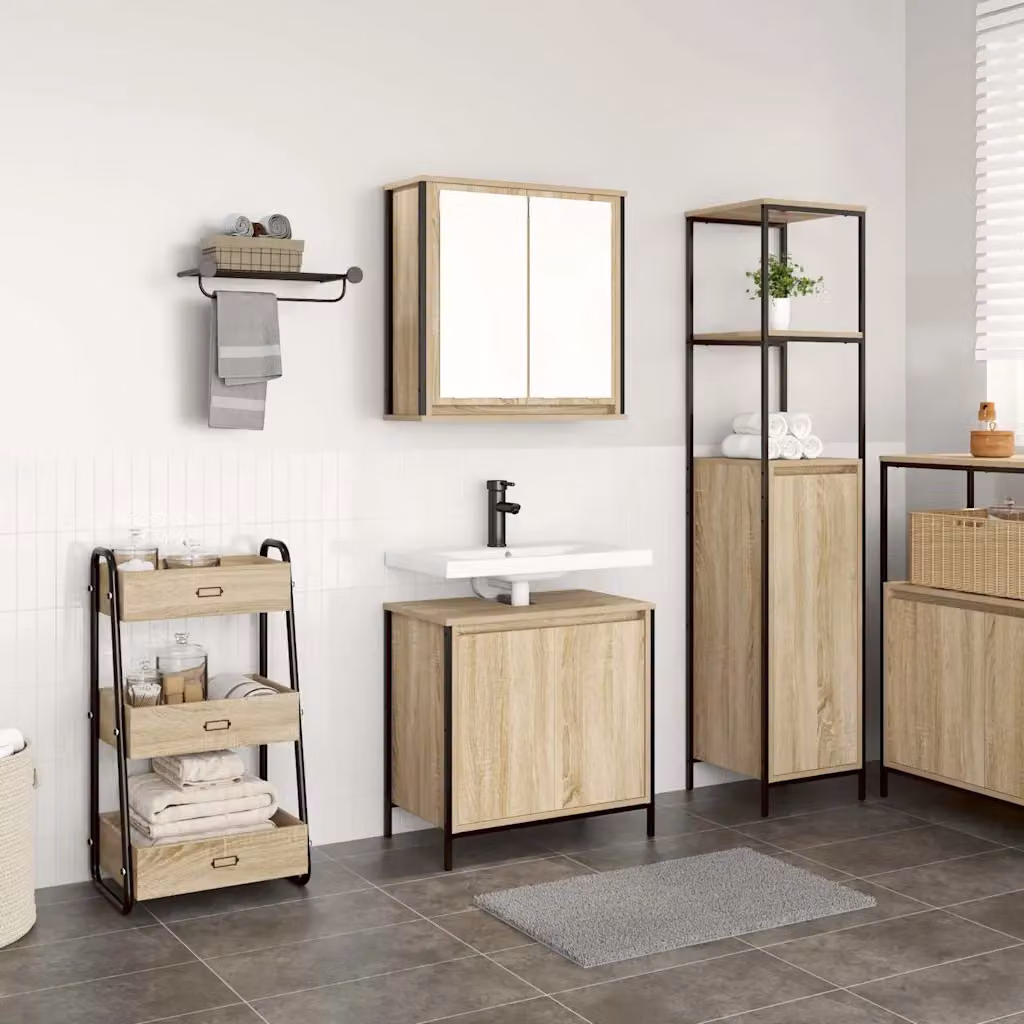 Set Mobili da Bagno vidaXL 2 Pezzi in Legno Rovere Sonoma Marrone con Mobile Lavabo e Pensile a Parete
