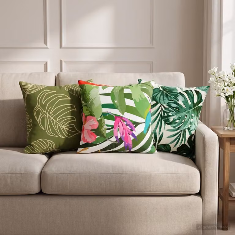 Set di 12 federe vidaXL HEERLEN con motivo floreale verde, L/P: 40 x 40 cm, in poliestere