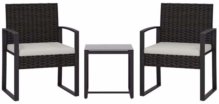 Set da bistrot in rattan, composto da 3 pezzi: 2 sedie e un tavolo | Colore: crema chiaro | Dimensioni: 55x58x76 cm