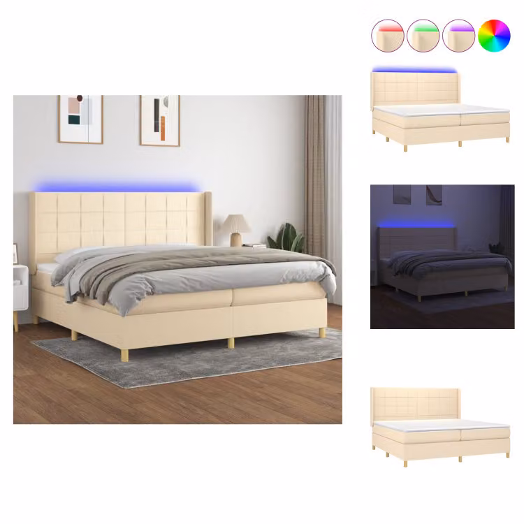 vidaXL Letto a molle con materasso e tessuto LED crema 200x200 cm - Letti e strutture letto