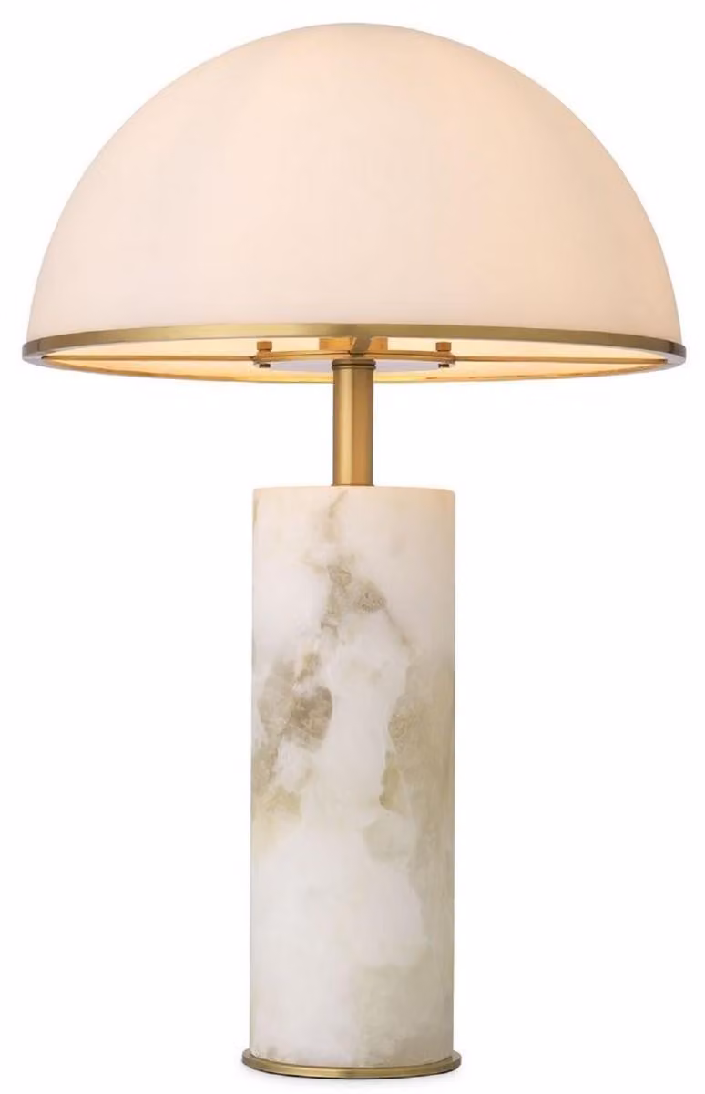 Casa Padrino lampada da tavolo in alabastro/ottone antico/bianco Ø 39,5 x H. 65 cm - Lampada da scrittura moderna in alabastro con paralume in vetro - Collezione Luxury
