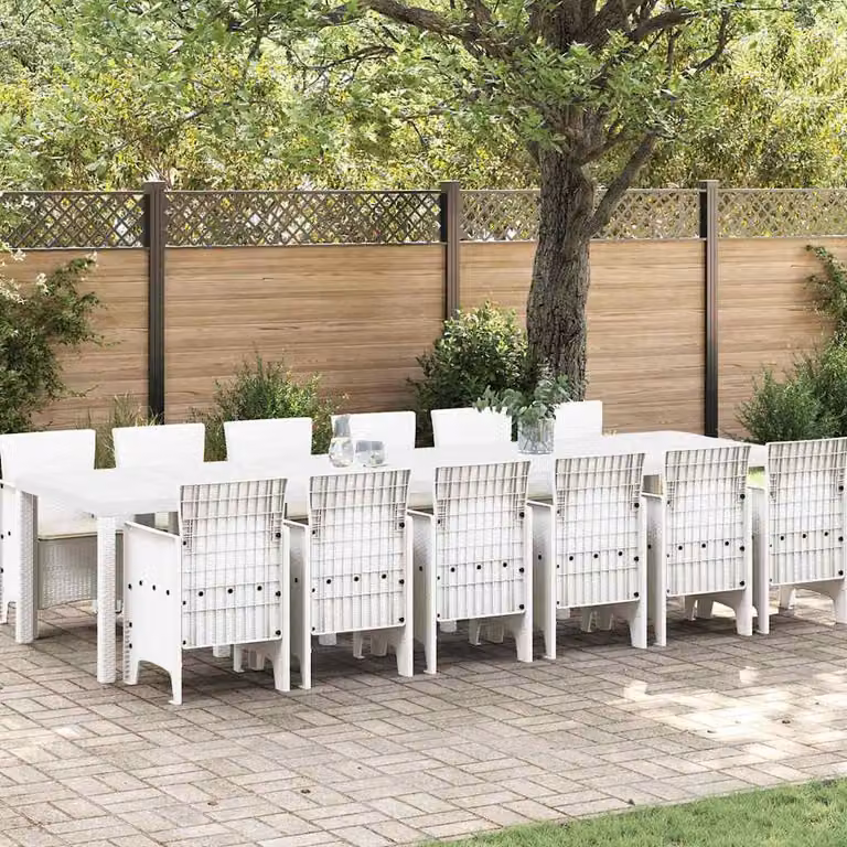 Maison Exclusive - Set da pranzo per esterno, 13 pezzi, rattan bianco