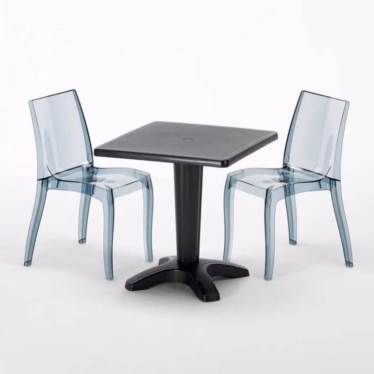 Tavolo quadrato nero e 2 sedie in polipropilene colorato Set di bastoni per interni Grand Soleil Cristal Light Balcony - Trasparente Nero Antracite