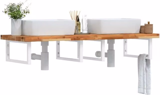 Ripiano a parete per lavabo vidaXL in legno di acacia oliato e metallo bianco