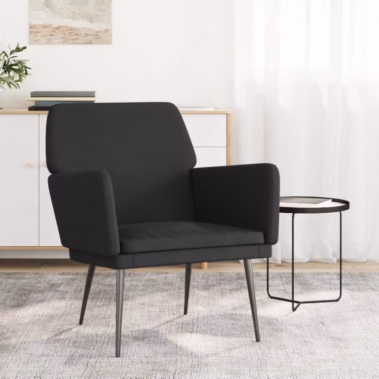 Poltrona relax moderna vidaXL in velluto nero con braccioli e struttura in metallo L: 62 cm, P: 79 cm, H: 79 cm