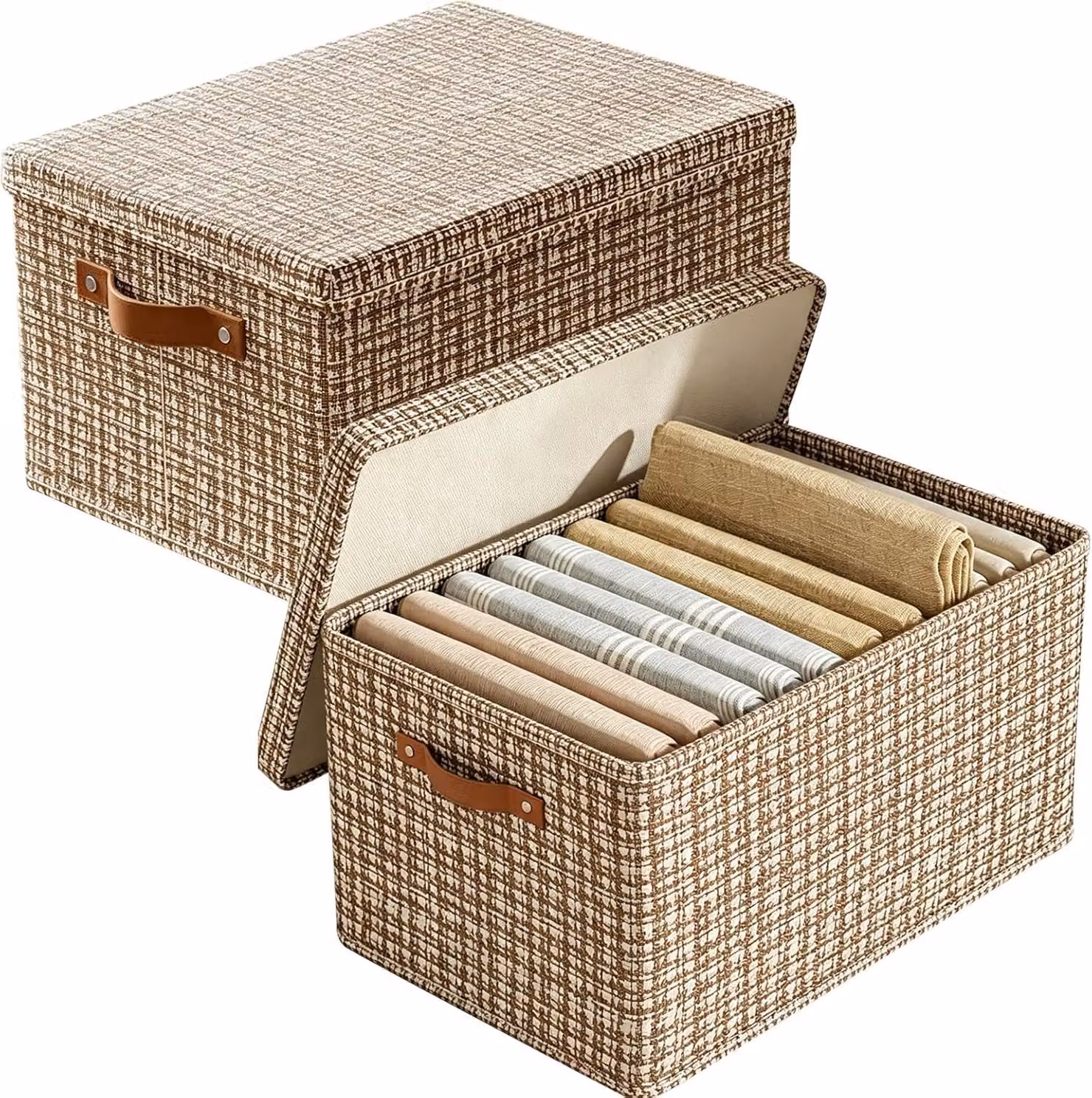 Contenitori in tessuto, 2 pezzi, grandi, dimensioni 45 x 35 x 22 cm, pieghevoli, con coperchio, ideali per armadi