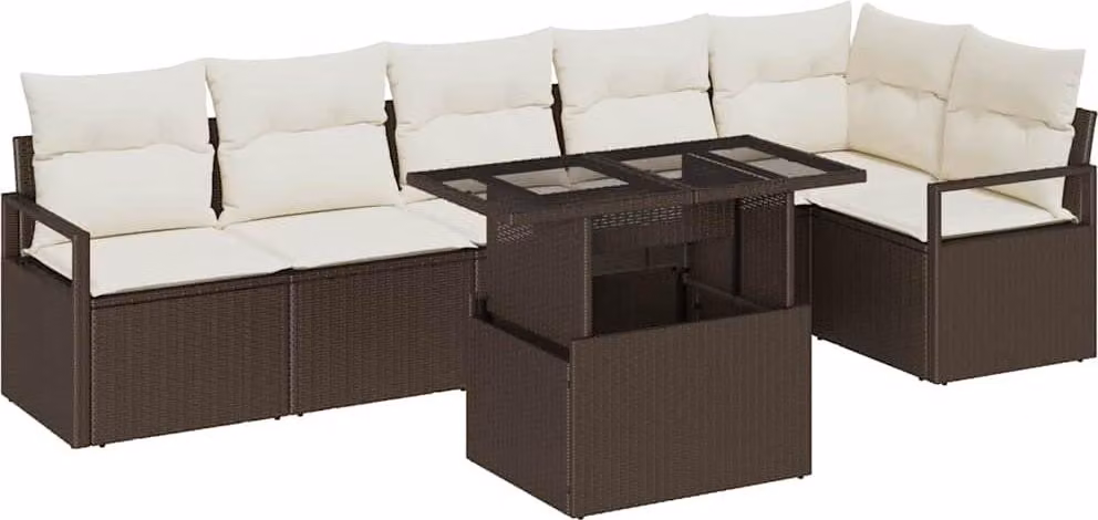 Set Divano da Giardino 7 pcs Marrone Poly Rattan