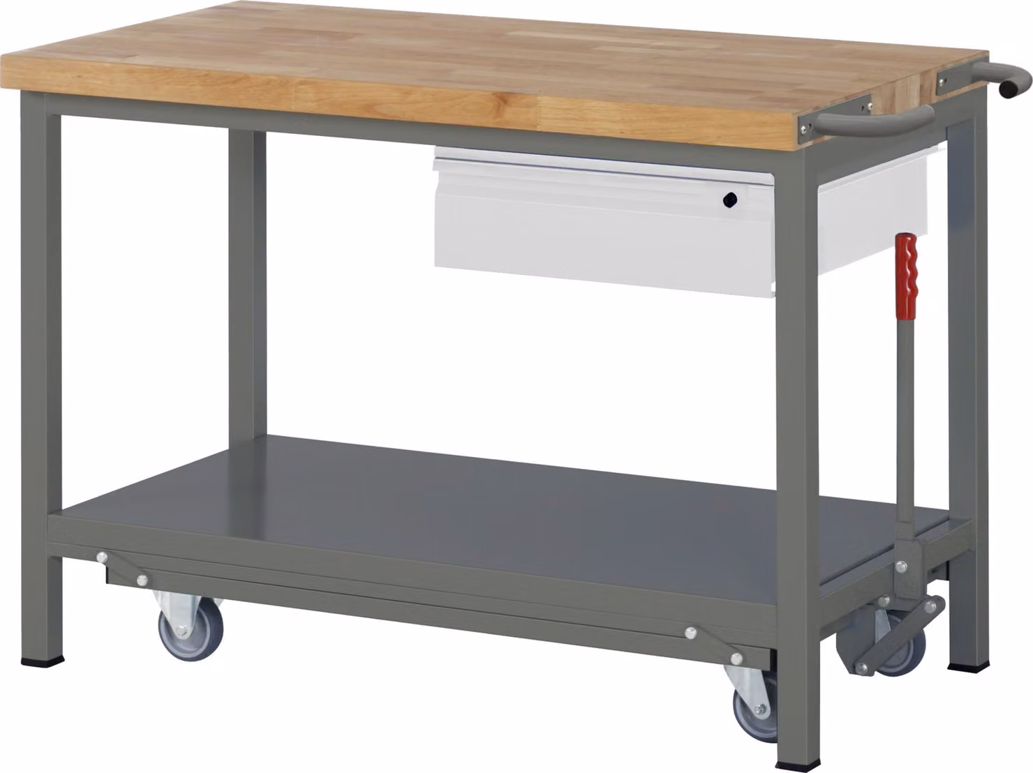 Banco da lavoro STIER Premium, con telaio abs., 1 cassetto, 125x70x88 cm, acciaio e faggio