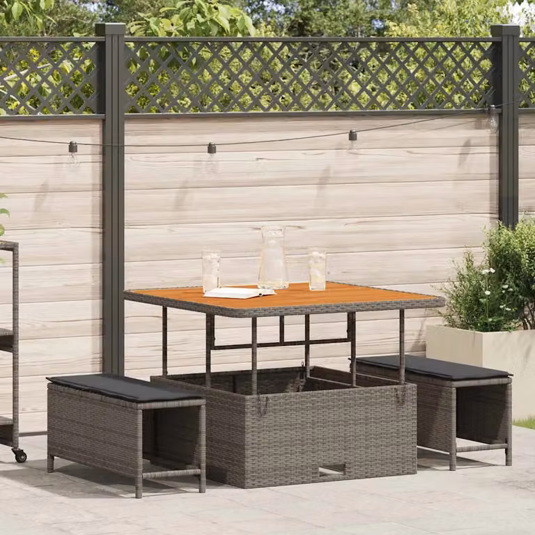 Set da pranzo per giardino e terrazzo vidaXL in polyrattan e legno di acacia grigio, 3 pezzi