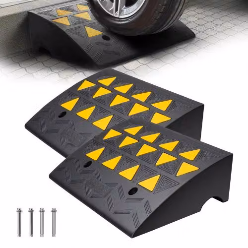 Set di 2 Rampe per Soglia VEVOR in Gomma Nera con Superficie Antiscivolo e Drenaggio, Capacità di Carico Max 15 Tonnellate