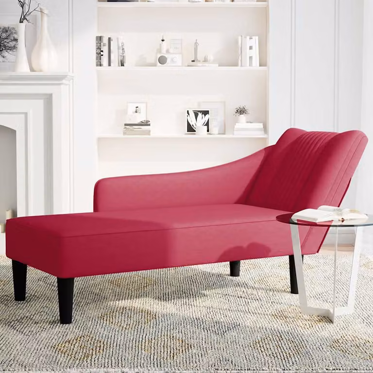Sdraio vidaXL con bracciolo destro in velluto rosso, L: 140 cm, P: 56 cm, H: 66 cm