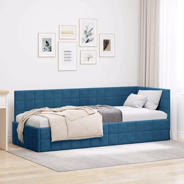 Cornice del letto ad angolo Blu 80 x 200 cm Velluto 42016367