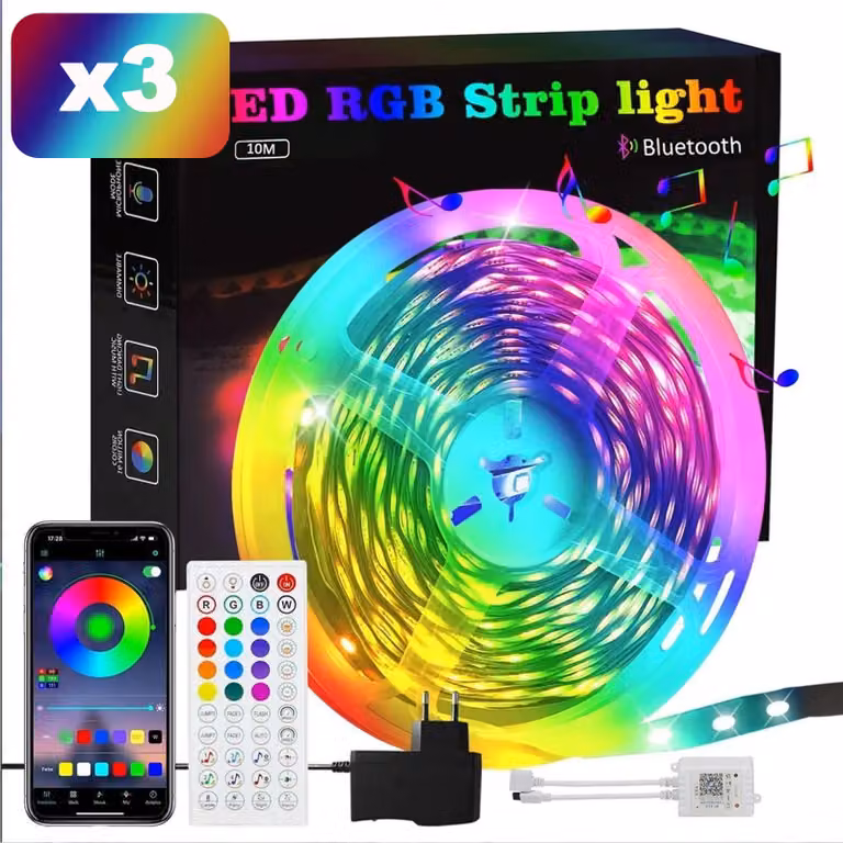 Striscia LED ZMH, confezione da 3, lunghezza 10 metri, RGB, 16 milioni di varianti di colore, con telecomando. Illuminazione controllata tramite app, ideale per feste in casa e decorazioni per la TV