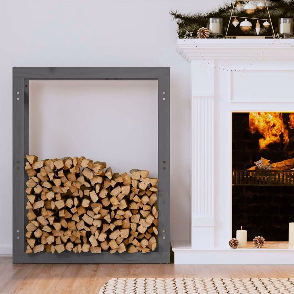 vidaXL Portalegna in Legno Massello di Pino Grigio L 80 cm x P 25 cm x H 100 cm