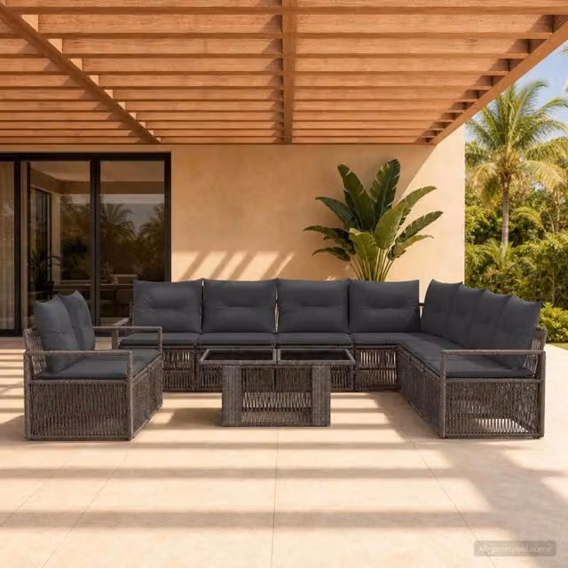 Set Divano da Giardino 10 pz Grigio e Grigio Scuro polyrattan 3437117