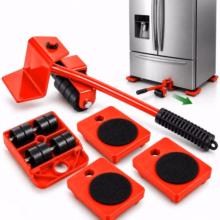 Set Spostamento Mobili Sollevatore 4 Pattini Con Ruote Fino A 150 kg 5 Pezzi Per Armadio Letto Tavolo Divano
