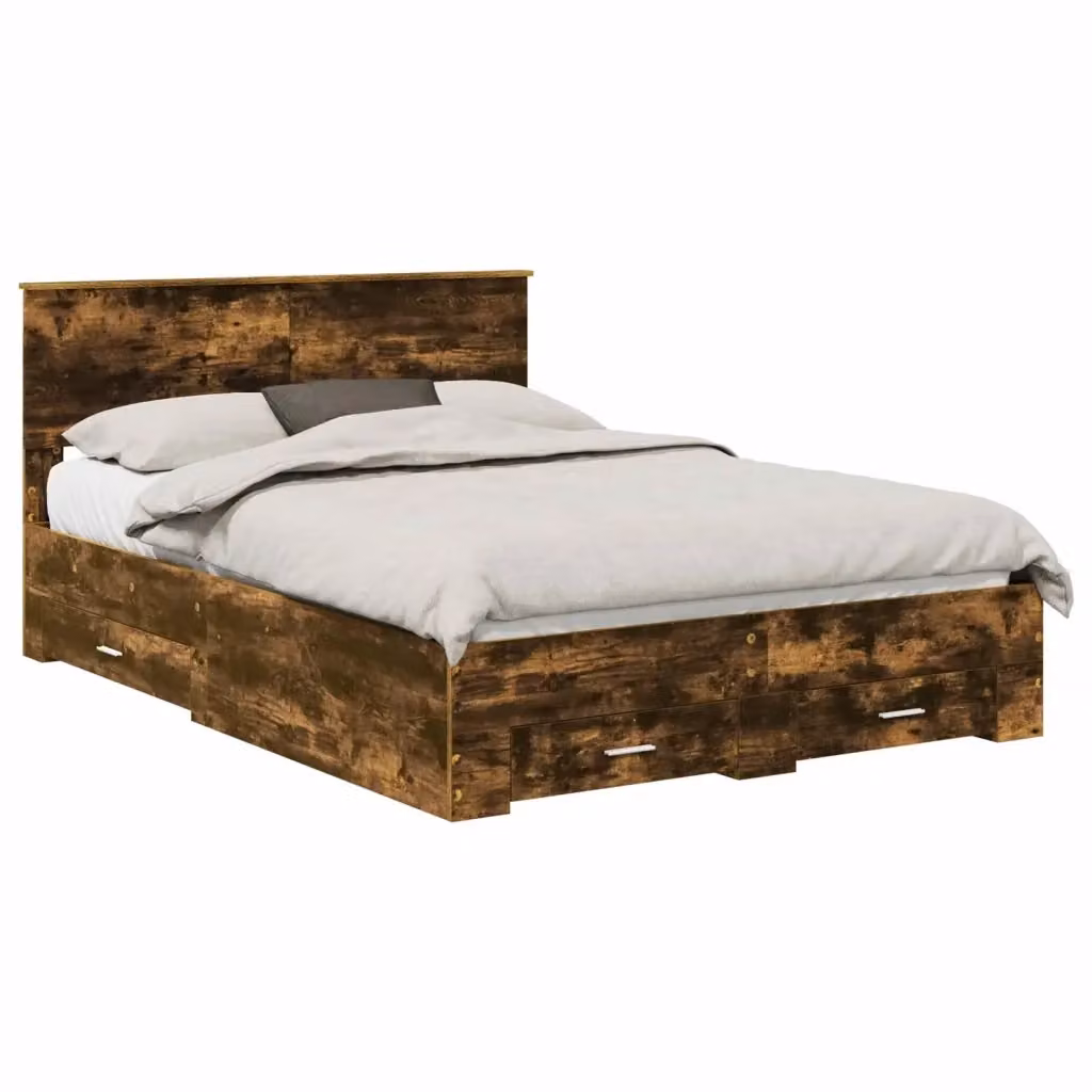 Struttura letto moderno vidaXL in legno color rovere fumo con cassetti L/P/H: 140 x 190 x 90 cm – 2