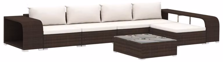 set salotto da giardino 8 pezzi con cuscini in poly rattan marrone