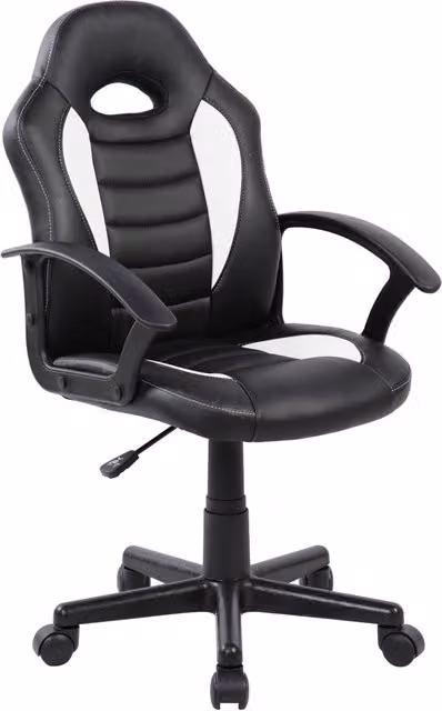 Sedia da Gaming Ergonomica per Bambini TOSINI in Similpelle Nera e Bianca L: 55 cm, P: 56 cm, H: 99,5 cm
