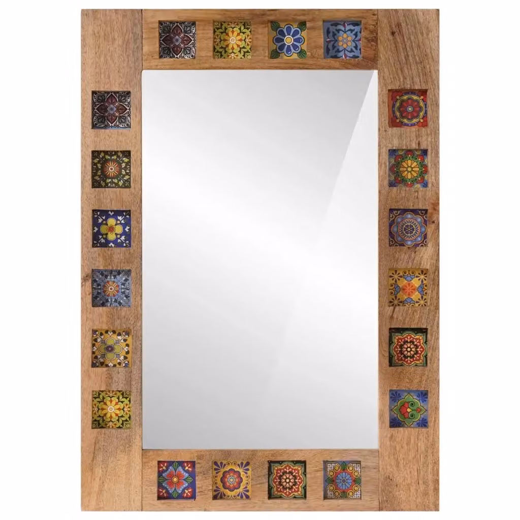 Specchio da bagno moderno vidaXL con contenitore in legno beige e multicolore L: 50 cm, H: 70 cm, P: 3 cm – 2