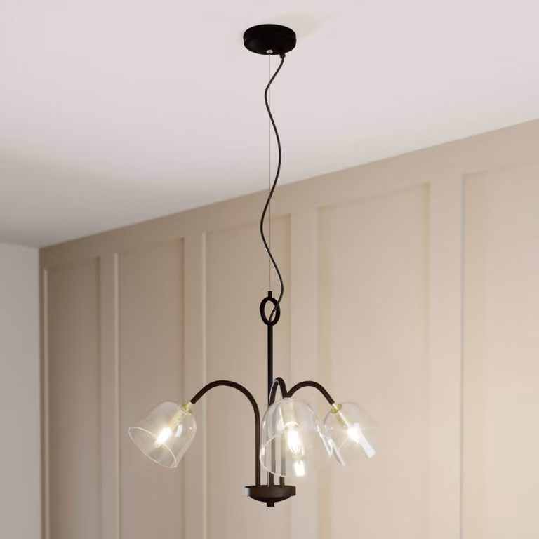 Lampada a sospensione Anjita Lucande, dimmerabile, Nero, Soggiorno / Sala da pranzo, Vetro, Vintage, Lampada a sospensione